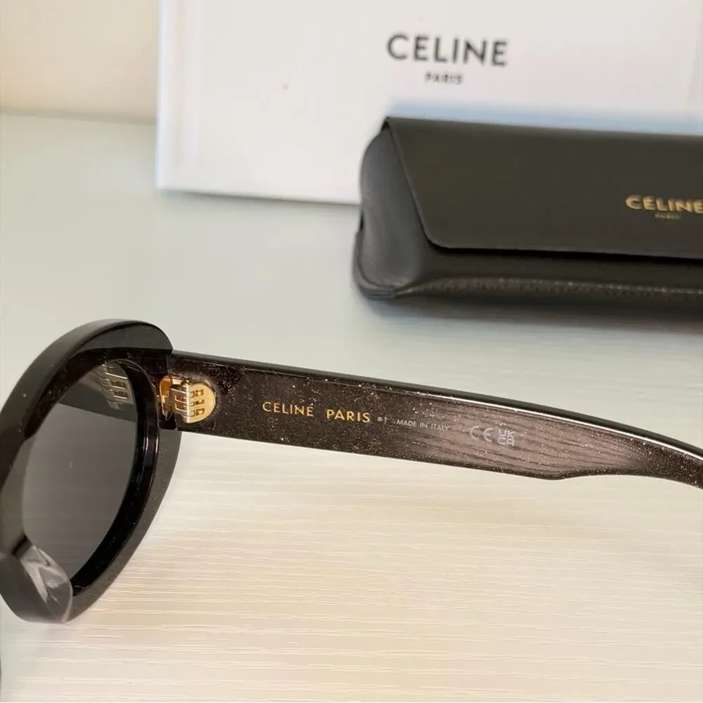 New! Celine Black Glitter Triomphe Sunglasses, CL40194U 03A, Authentic